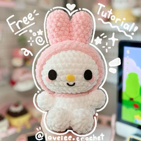 tutorial on my youtube channel 💕 Crochet My Melody, My Melody Crochet, Arm Pattern, Crochet Fairy, Plush Yarn, Plush Pattern, Bunny Plush, Crochet Bunny, Felt Fabric