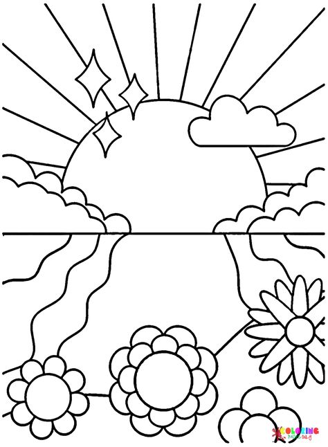 Free printable hippie sun and flowers coloring. #Cute_Coloring_Book_Pages #Easy_Coloring_Pages_For_Adults #Hippie_Coloring_Pages #Aesthetic_Colouring_Pages_Printable Hippie Coloring Pages, Sun And Flowers, Hippie Sun, Rabbit Colors, Flowers Coloring, Cartoon Coloring, Kid Coloring Page, Mushroom Drawing, Barbie Coloring Pages