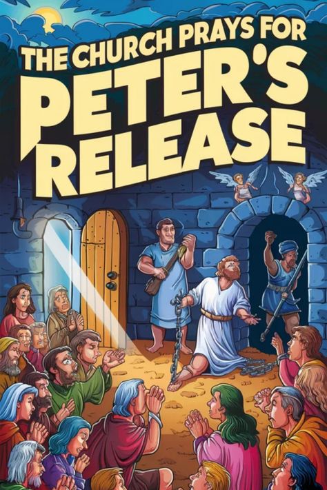 The church prays for Peter in chains inside a prison with a light shining on him. Exodus 32, The Golden Calf, Acts 7, Intercessory Prayer, Story Of Abraham, God's Mercy, Golden Calf, Prayers For Him, Gods Mercy