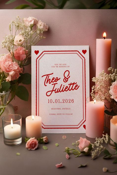 Bring a touch of vintage charm to your wedding with our 'Lucky Hearts' retro Save the Date cards! Inspired by classic playing card designs, this unique template is perfect for couples who love a playful yet stylish vibe. Easily customizable in Canva, you can edit colors, names, and dates to make it uniquely yours. Perfect for DIY brides who want a standout announcement without breaking the bank! 🎲❤️ #RetroWedding #SaveTheDate #LuckyHearts #VintageWeddingInspo #CustomizableStationery #DIYWedding Retro Save The Date, Playing Cards Design, Boutique Wedding, Lucky In Love, Retro Wedding, Diy Brides, Stationery Templates, Date Cards, Wedding Boutique