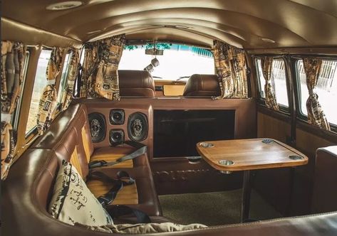 Old Volkswagen Van, Volkswagen Bus Interior, Kombi Interior, Converted Van, Vintage Volkswagen Bus, Volkswagon Van, Vw Bus Interior, Volkswagen Interior, Van Volkswagen