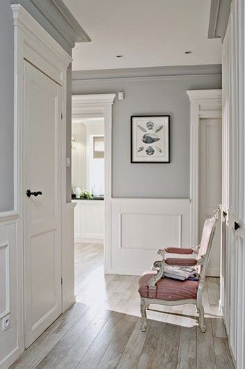 If you follow my blog at all, you know how important I believe 'freshening' and 'updating' your home is to keeping or improving its overa... Hallway Designs, Hallway Decor, Chair Rail, Interior Paint Colors, Bedroom Paint, Living Room Grey, Paint Colors For Home, Living Room Paint, Hallway Decorating