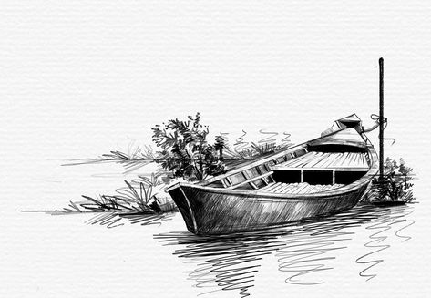 Pen Art Landscape, Landscape Pen Drawing, Pen Work Art, Sketch Drawings Pencil, Easy Pen Sketches, Ink Drawing Ideas, Pen Drawing Simple, Sketch With Pen, Painting With Pen