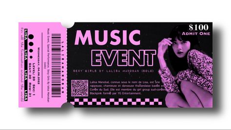 Blackpink Concert Ticket Vip, Concert Ticket Party Invitation, Fashion Show Ticket, Kpop Concert Ticket Aesthetic, Dance Tickets Design, Tickets For Concert, Invitation Ticket Design, Raffle Ticket Design, Concert Invitation Design