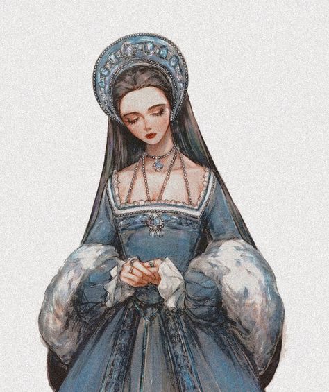 Medieval Dress Drawing Reference, Royal Drawing Poses, Medieval Woman Drawing, Duchess Drawing, Royal Outfit Drawing, Anne Boleyn Drawing, Victorian Oc Art, Medieval Queen Character Design, Medieval Princess Character Design