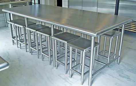 Restaurant Appliances, Steel Kitchen Table, Stainless Steel Kitchen Table, Industrial Decor Kitchen, Commercial Kitchen Design, Stainless Steel Backsplash, Stainless Steel Furniture, Industrial Kitchen Design, Stainless Steel Counters