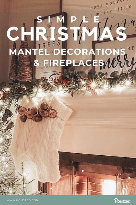 21+ Christmas Mantel Decorations That Make Any Fireplace Look Lit Xmas Fireplace Decorations, Simple Christmas Fireplace Mantle, Small Mantle Christmas Decor Ideas, Xmas Fireplace Decor Mantles, Mantel Ideas For Christmas, Christmas Mantel Simple, Simple Christmas Mantel Decor, Christmas Mantle Decor Simple, Simple Christmas Fireplace Mantels