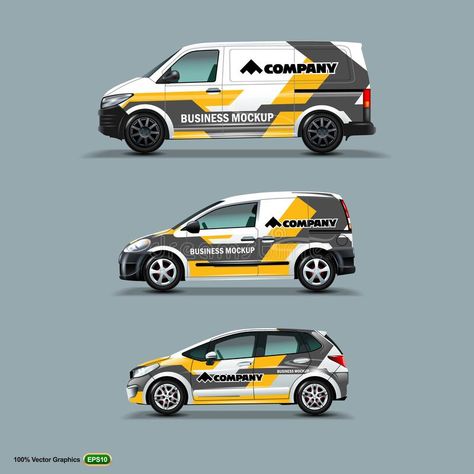 Mocup Set with Advertisement on White Car, Cargo Van, and Delivery Van. Stock Vector - Illustration of mocup, advertising: 124149973 Van Signwriting, Truck Wraps Graphics, Print Advertising Design, Wrapping Car, Vehicle Wrap Design, Car Branding, Vehicle Signage, Delivery Van, Graphics Template