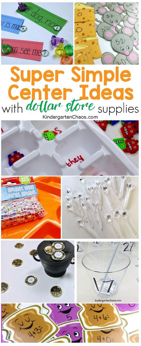 Super Easy Kindergarten Center Ideas Created With Dollar Store Supplies Easy Preschool Center Ideas, Dollar Store Literacy Centers, Kindergarten Center Ideas, Prek Centers, Kindergarten Center, Kinder Centers, Preschool Schedule, Writing Station, Preschool Centers