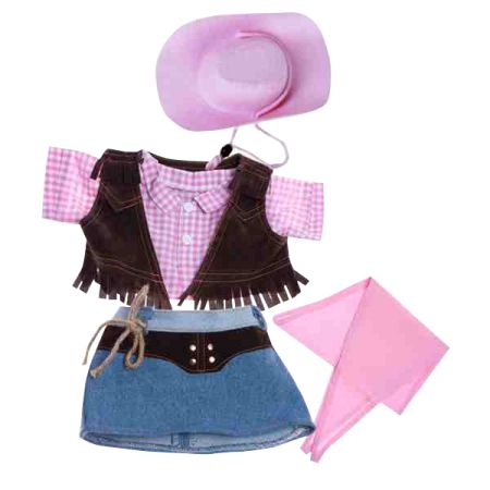 Pink Scarf Outfit, Pink Cowgirl Hat, Vermont Teddy Bears, Build A Bear Outfits, Denim Dress Summer, Bear Clothes, Blue Nose Friends, Cowgirl Outfit, Cowgirl Dresses