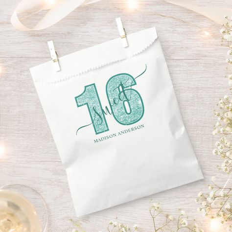 Teal Glitter Script Sweet 16 Birthday Favor Bag Birthday Party Essentials, Sweet 16 Birthday Party, 16 Birthday, Party Essentials, 16th Birthday Party, Sweet 16 Birthday, Elegant Red, Favor Bag, Green Glitter