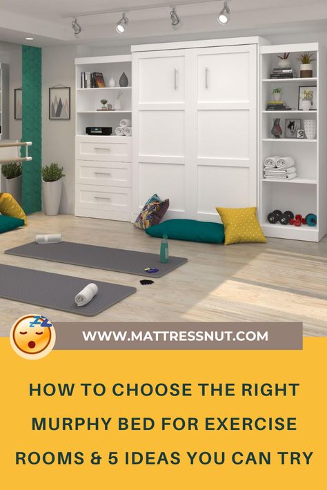 Murphy Bed In Home Gym, Murphy Bed In Workout Room, Murphy Bed Exercise Room, Exercise Room Storage, Murphy Bed Home Gym, Workout Room With Murphy Bed, Home Gym With Murphy Bed, Spare Downstairs Room Ideas, Spare Bedroom Home Gym