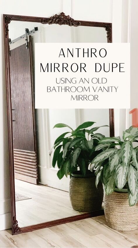 Floor Mirror Bathroom, How To Reframe A Mirror Diy Projects, Make Your Own Mirror Frame, Art Deco Mirror Diy, Bathroom With Floor Mirror, Reframing Mirror, Large Mirror Diy Projects, Diy Old Bathroom Mirror, Diy Leaning Mirror Frame