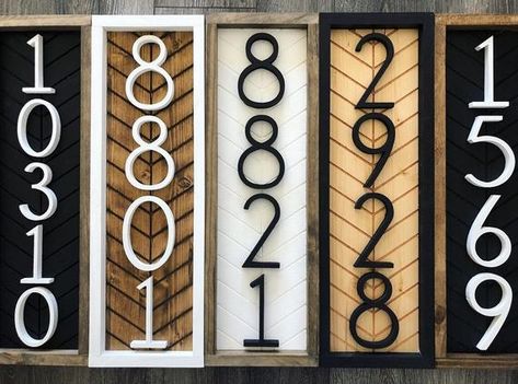 Vertical Address Sign  address plaque  house numbers  house | Etsy Farmhouse Address Sign Wood, House Numbers Diy, Herringbone Wood, Wooden Numbers, House Number Sign, Casa Exterior, Number Sign, Home Sign, Address Plaque