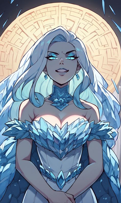 AI Digital Art Ice People Art, Ice Queen Drawing, Crystal People Fantasy Art, Ice Genasi, Ice Sorcerer, Ice Queen Art, Ice Character Design, Hades Outfit, Ice Character