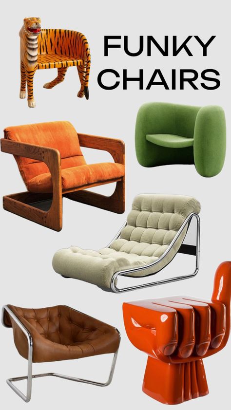 Funky cool chairs, arm chair ideas colorful and crazy, design chairs, chair for home decor, designer furniture #chairs #furniture #funkydecor #funkyaesthetic #armchair Arm Chair Ideas, Funky Armchairs, Funky Aesthetic, Crazy Design, Funky Chairs, Chair Ideas, Funky Decor, Funky Home Decor, Furniture Chairs