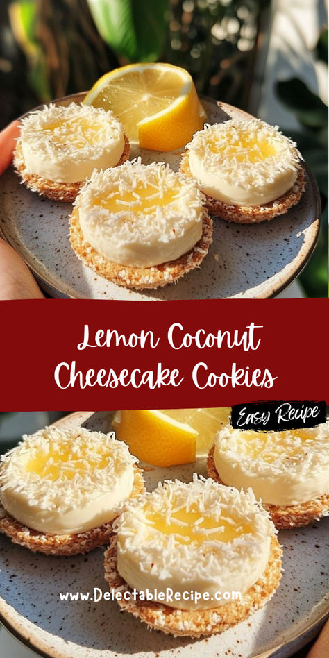 Lemon Coconut Cheesecake Cookies, Lemon Coconut Cheesecake, Lemon Cheesecake Cookies, Cheesecake Coconut, Lemon Cookie, Coconut Cheesecake, Cookies Soft, Lemon Coconut, Cheesecake Cookies