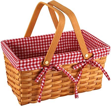 Amazon.com : Yesland Picnic Basket, Natural Woven Basket with Double Folding Handles, Woodchip Basket & Organizer Blanket Storage for Egg Gathering, Wedding, Candy Gift & Toy (13 x 8 x 6-1/4 Inches) : Patio, Lawn & Garden Picnic Basket Set, Rectangular Baskets, Red And White Gingham, Wicker Picnic Basket, Basket Organizer, Large Basket, Kid Toy Storage, Basket Organization, White Wicker