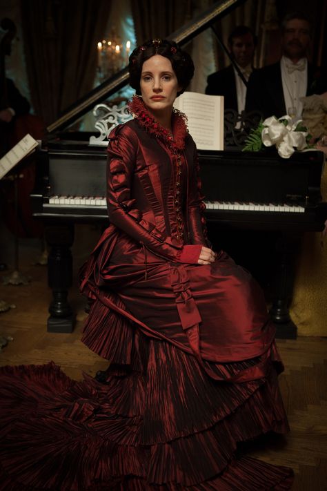 Inspired by Guillermo del Toro’s new film, the Gothic romance Crimson Peak, we have curated a selection of some of our favorite Fall pieces. With lavish materials and elaborate designs, dark romance is right on trend. See the movie, in theaters... Victorian Evening Gown, Dark Red Prom Dress, Tudor Dress, Doug Jones, Tudor Costumes, Mia Wasikowska, Crimson Peak, Movie Costumes, Jessica Chastain