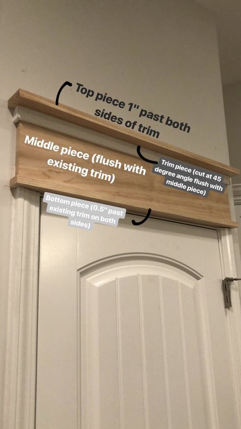 Adding Trim To Top Of Door, Molding Over Doorway, How To Beef Up Door Trim, Tall Trim Above Door, Farmhouse Door Casing Ideas, French Door Trim Ideas, Door Trimming Ideas, Farmhouse Doors And Trim, Trim Around Interior Doors