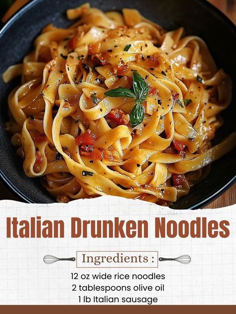 Italian Noodles, Wide Rice Noodles, Creative Cookery, Italian Drunken Noodles, Sausage Casing, Drunken Noodles, Pasta Party, Italian Sausage Recipes, Baked Pasta