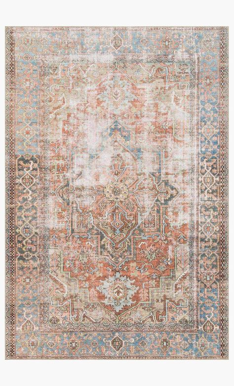 LQ-15 TERRACOTTA / SKY | Loloi Rugs Loloi Rugs, Rug Direct, Burke Decor, Persian Area Rugs, Boho Home, Johannesburg, Carpet Runner, Sky High, Living Room Carpet