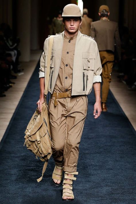 Utilitarian Safari Fashion : Balmain Spring Balmain Menswear, Christophe Decarnin, 2016 Menswear, Mens Fashion Week, Safari Style, Military Style, Spring Summer 2016, Mens Fashion Trends, Inspiration Mode