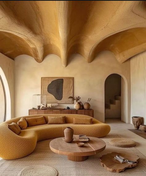 Contemporary Spanish Style Homes, Desert Architecture, Flat Renovation, 70s Interior Design, Aesthetic Furniture, Organic Living Room, 70s Interior, Aesthetic Dream, Mud House