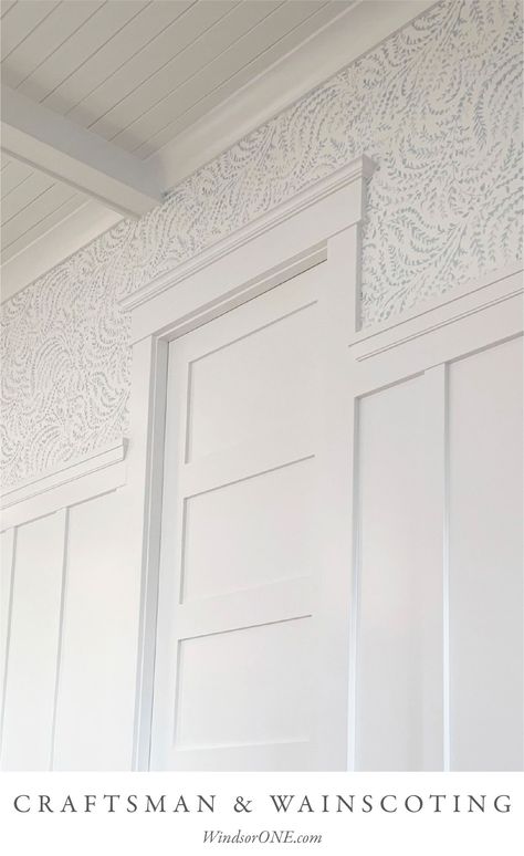 Classical Craftsman trim with S4S wainscoting and coffered ceiling with v-groove boards.. more info at the link - Classical Craftsman Trim, Classical Craftsman, Craftsman Molding, Craftsman Wainscoting, Craftsman Trim, Wainscoting Styles, Ceiling Trim, Craftsman Interior, V Groove