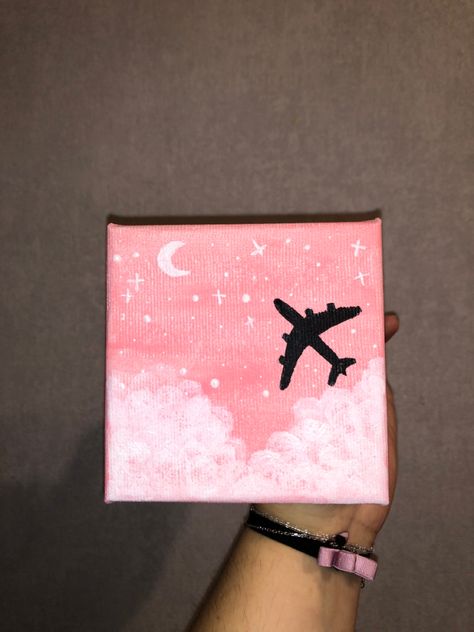 Mini Pictures To Paint, Painting Ideas On Canvas Sky, Pink Canvas Ideas, Mini Canvas Art Pink, Pink Painting Easy, Cute Mini Painting Ideas, Cute Small Canvas Paintings, Cute Pink Paintings, Pink Paintings On Canvas