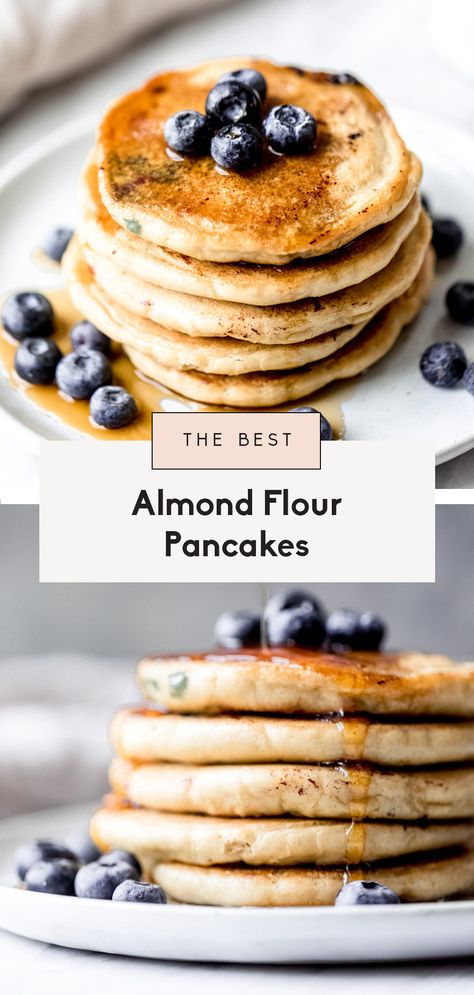 Fluffy almond flour pancakes made with just 5 core ingredients: almond flour, your favorite dairy free milk, eggs, oil and vanilla extract. These keto almond flour pancakes are also gluten free Flax Pancakes, Pancakes Protein, Make Almond Flour, Almond Flour Pancakes, No Flour Pancakes, Flour Pancakes, Healthy Comfort, Gluten Free Pancakes, Almond Flour Recipes