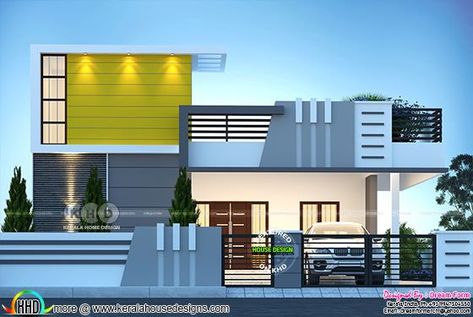 3 bedroom 1600 sq.ft single storied Modern home design Small House Front Design Indian Single Floor, 40 Feet Front Elevation Modern, 30 Feet Front Elevation Modern, Residence Elevation, House Rendering, Kerala Home Design, House Front Wall Design, Balcony Wall, Single Floor House Design