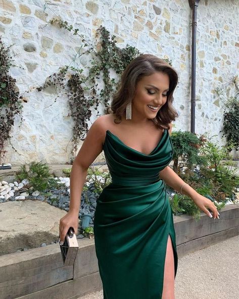 Elegant Long Silk Dress, Wedding Dresses For Guests Elegant, Mermaid Green Dress, Silk Dress Wedding Guest, Bridesmaid Satin Dresses, Aliexpress Dresses, Green Satin Dress, Green Silk Dresses, Dark Green Dress