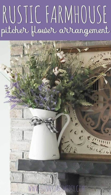 Cotton Flower Arrangements, Farmhouse Flower Arrangements, Farmhouse Centerpiece Ideas, Farmhouse Flower Decor, Farmhouse Wall Art Diy, Spring Centerpieces Diy, Spring Centerpiece Ideas, Spring Centerpieces, Spring Farmhouse Decor