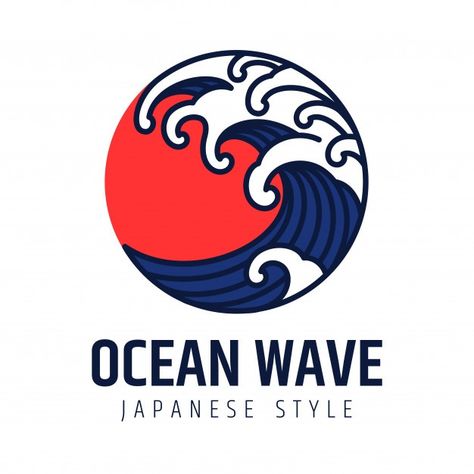 Sun Template, Japanese Sun, Wave Vector, Japan Logo, Waves Logo, Typo Logo, Japanese Waves, Water Ocean, Illustration Style