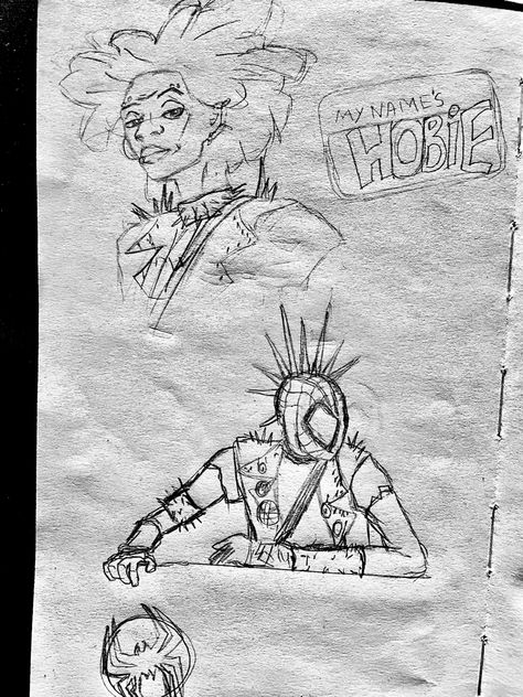 Hobie Brown Spider Punk Tattoo, Hobie Brown Spider Punk Drawing, Hobie Brown Sketchs, Spider Punk Doodle, Spider Punk Drawing Sketch, Hobie Sketch, Hobie Drawing, Spider Punk Tattoo, Spider Punk Sketch