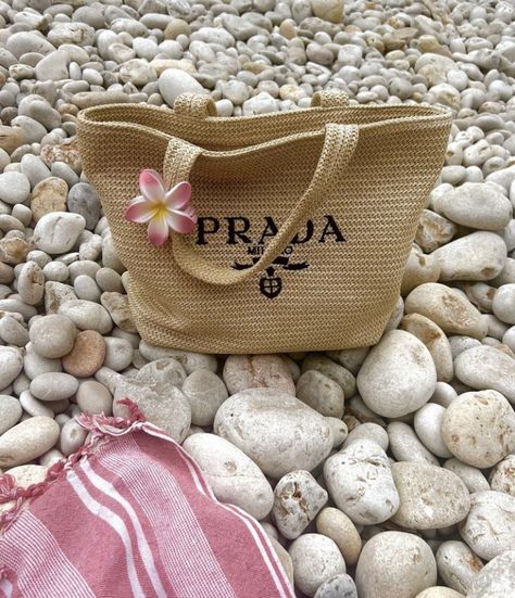 Prada Beach Bag, Mine Aesthetic, Aesthetic Beach, Fabric Bag, Girls Bags, Prada Bag, Not Mine, Beach Day, Beach Bag