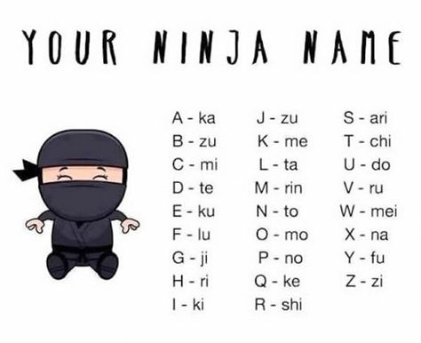 What's your ninja name? - 9GAG Your Ninja Name, Ninja Quote, Ninja Name, Ninja Birthday, Ninja Party, I Ninja, Funny Names, Name Generator, What Is Your Name