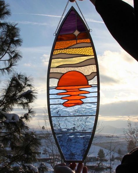 Stained Glass Boat, Stained Glass Surfboard, Stained Glass Wave, Stained Glass Sailboat, Stained Glass Water, Stained Glass Landscape, Stained Glass Beach, Stained Glass Ocean, Surfboard Art Design