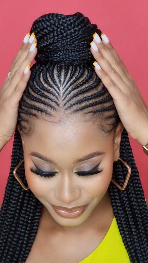 Corn Rolls And Box Braids, Mwongezo Lines Hairstyles, African Braids Hairstyles 2024, Pencil Lines Braids Styles, Cornrow Ponytail With Curls, Abuja Lines Hairstyles Braids, Cornrows With Twists In The Back, Corn Rolls Braids Hairstyles Black Women, Ghanian Lines Hairstyles Latest