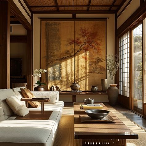 Japanese Interior Design Living Room, Japanese Living Room Design, Japanese Style Living Room, Japanese Living, Japanese Living Room, Sophisticated Home, Japandi Design, Japanese Colors, Japanese Interior Design