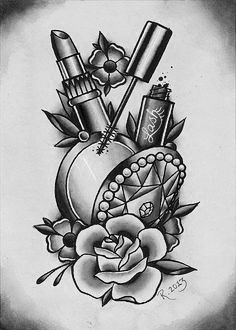 Makeup tattoo Girlie Tattoos, Lower Leg Tattoos, Lipstick Tattoos, Tattoo Leg, Theme Tattoo, Leg Tattoos Women, Calf Tattoo, Tattoo Feminina, Makeup Tattoos