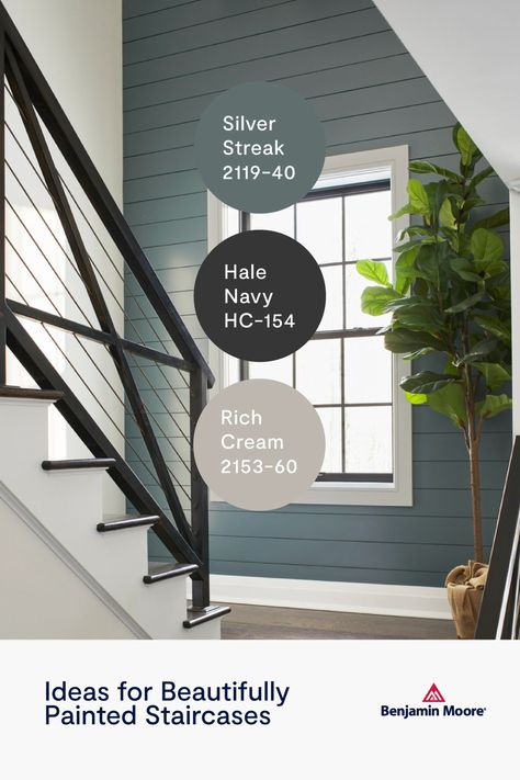 2 Story Entryway Paint Colors, Entryway Staircase Paint Colors, Accent Wall Staircase Paint Colors, Benjamin Moore Paint Colors 2023 Bedroom, Stairway Wall Color Ideas, Foyer Wall Color, Staircase Wall Color Ideas, Staircase Paint Colors, High Park Benjamin Moore