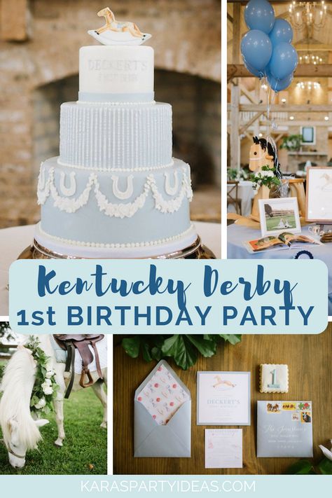 Kentucky Derby Inspired 1st Birthday Party via Kara's Party Ideas - KarasPartyIdeas.com Derby Birthday Cake, Kentucky Derby Birthday Party, Kentucky Derby Birthday, Kentucky Derby Theme, Wood Signage, Boys First Birthday Party Ideas, Horse Birthday Parties, Barnyard Birthday