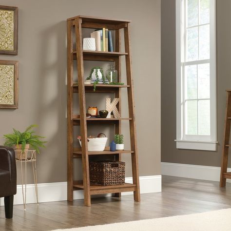 Three Posts Massena Ladder Bookcase & Reviews | Wayfair Ladder Shelf Decor, Bookcase Wood, Furnitur Ruang Keluarga, Display Bookcase, Hiasan Bilik Tidur, Open Bookshelves, Ladder Bookshelf, Den Bedroom, 5 Shelf Bookcase