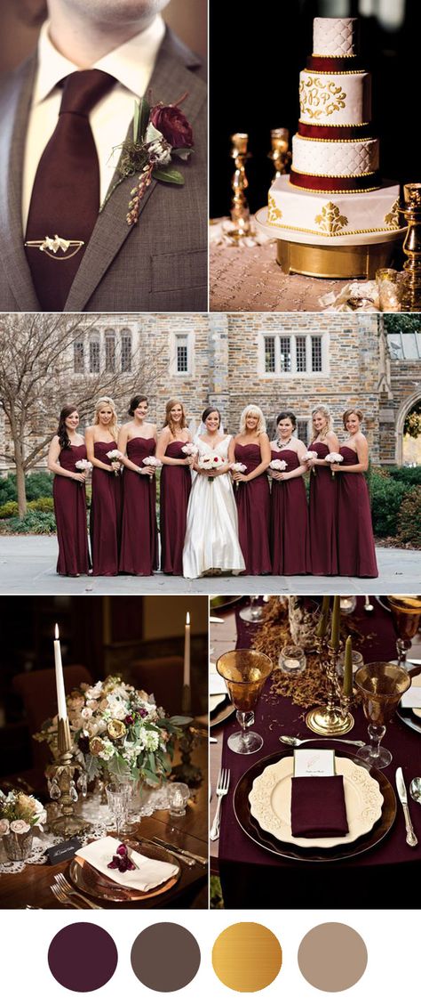 vintage burgundy, brown and gold wedding inspiration Wedding Colors Maroon, Wedding Motif, Burgundy Wedding Colors, Best Wedding Colors, Gold Wedding Inspiration, Maroon Wedding, Gold Wedding Theme, Winter Wedding Colors, Brown Wedding