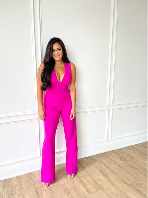 Affordable fashion, style, outfit inspo, flattering outfits, sexy jumpsuit, hot pink outfit, girls night out outfit, date night outfit Hot Pink Jumpsuit Outfit Wedding, Magenta Jumpsuit Outfit, Pink Jumpsuit Outfit Wedding, Hot Pink Jumpsuit Outfit Classy, Pink Jumpsuit Outfit Classy, Winter Jumpsuit Outfit Classy, Hot Pink Jumpsuit Outfit, Yellow Jumpsuit Outfit, Pink Jumpsuit Outfit