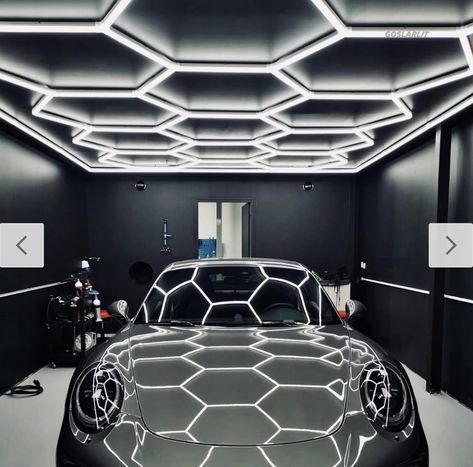 Hexagon Lights, Garage Lights, Hexagon Grid, Led Garage Lights, Retail Lighting, Led Shop Lights, Garage Lighting, Bright Led Lights, Garage Design