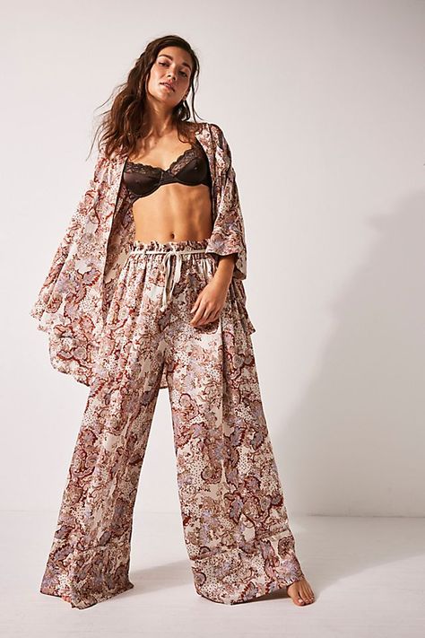 Luxury Pajamas, Satin Set, Maxi Romper, Lounge Outfit, Bold Floral Print, Women's Pajamas, Cute Lingerie, Knitted Romper, Free People Intimates