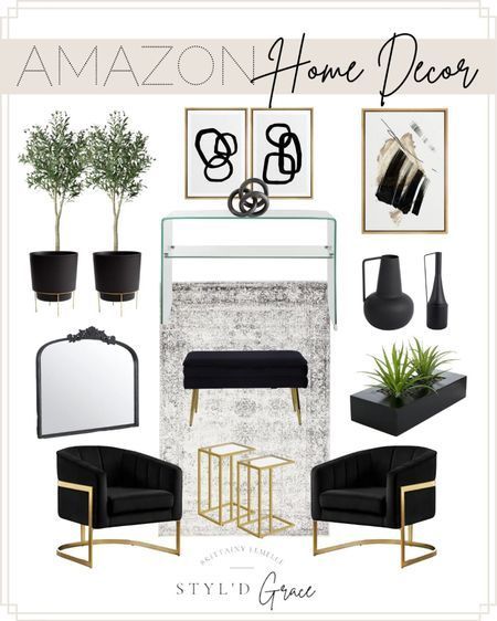 Styling Entryway, Living Room Design Black, Front Entryway Decor, Black And Gold Decor, Entryway Styling, Modern Home Inspiration, Black And Gold Living Room, Anthropologie Mirror, Fall Dining Room Table